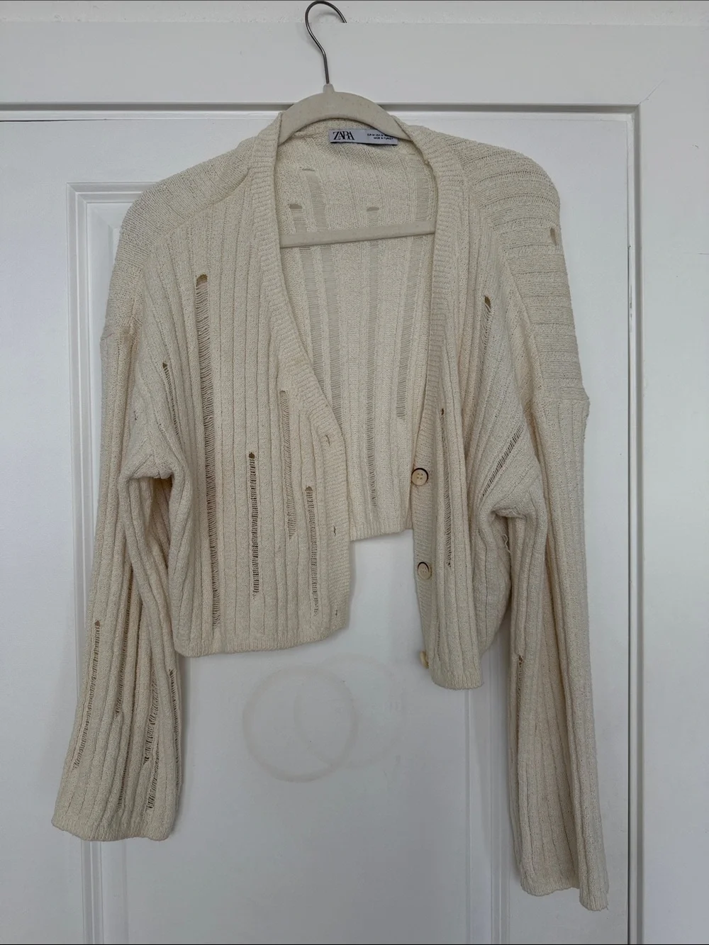 Zara Cream Ribbed Cropped Button Cardigan - Picture 1 of 1